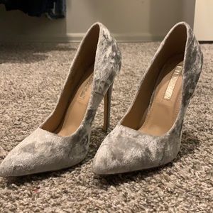 Sliver velvet heels